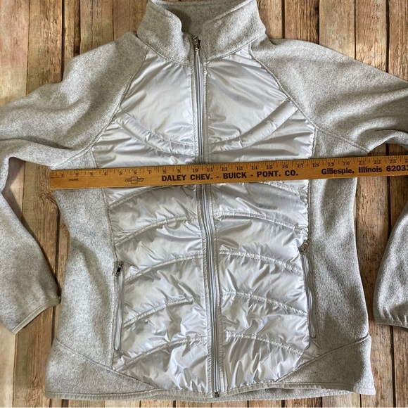 London Fog Silver Zip Up Down Puffer Jacket Quilted Women’s Size L Zip Pockets - Picture 4 of 12